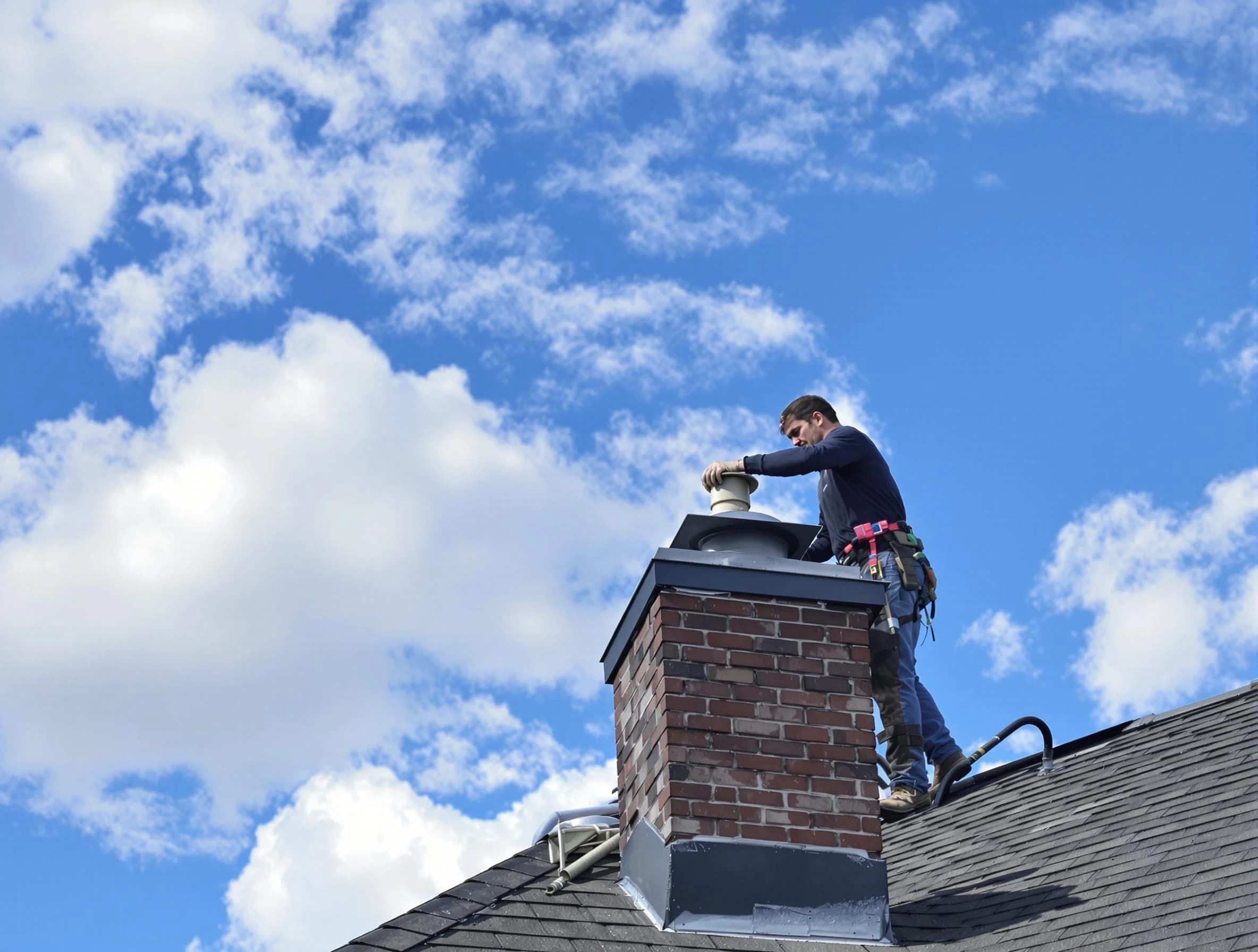 Stafford Courthouse Chimney Sweep installing a sturdy chimney cap in Stafford Courthouse, VA