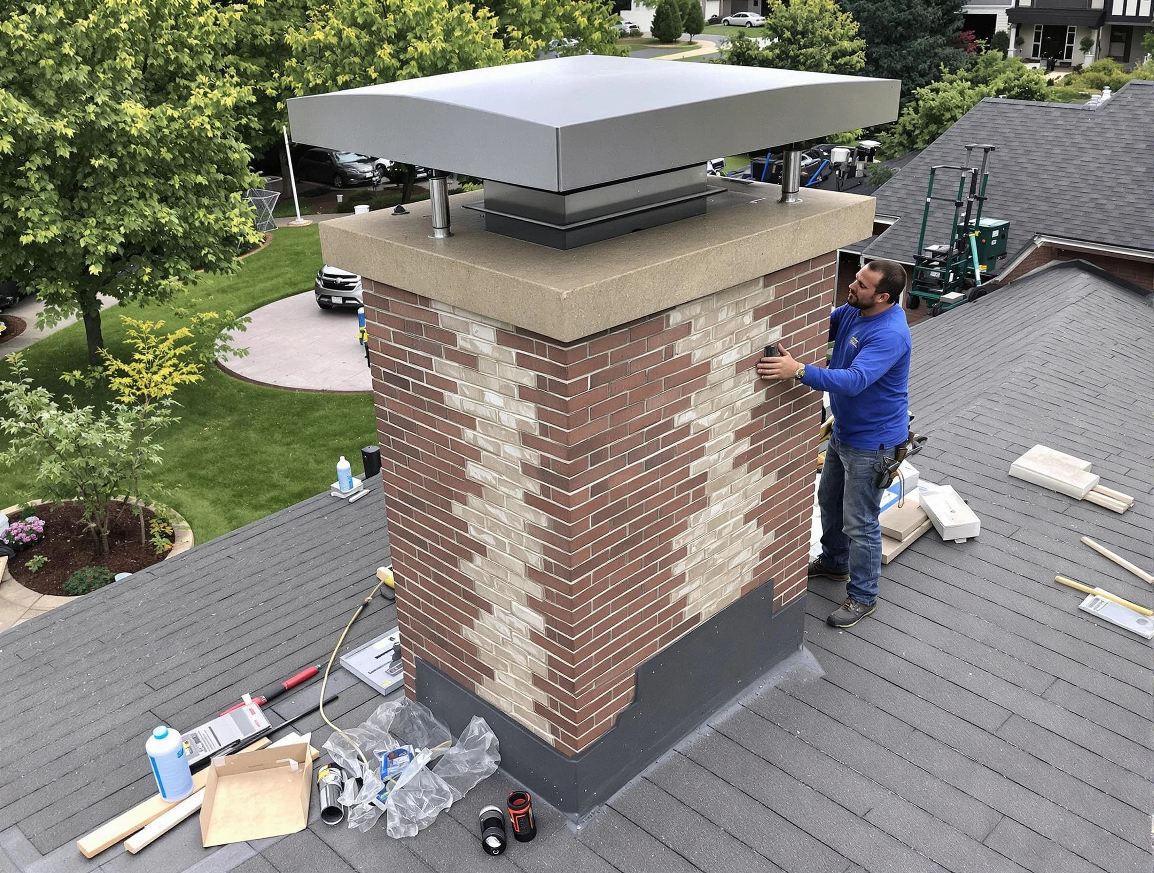Stafford Courthouse Chimney Sweep team working on a custom chimney remodel in Stafford Courthouse, VA