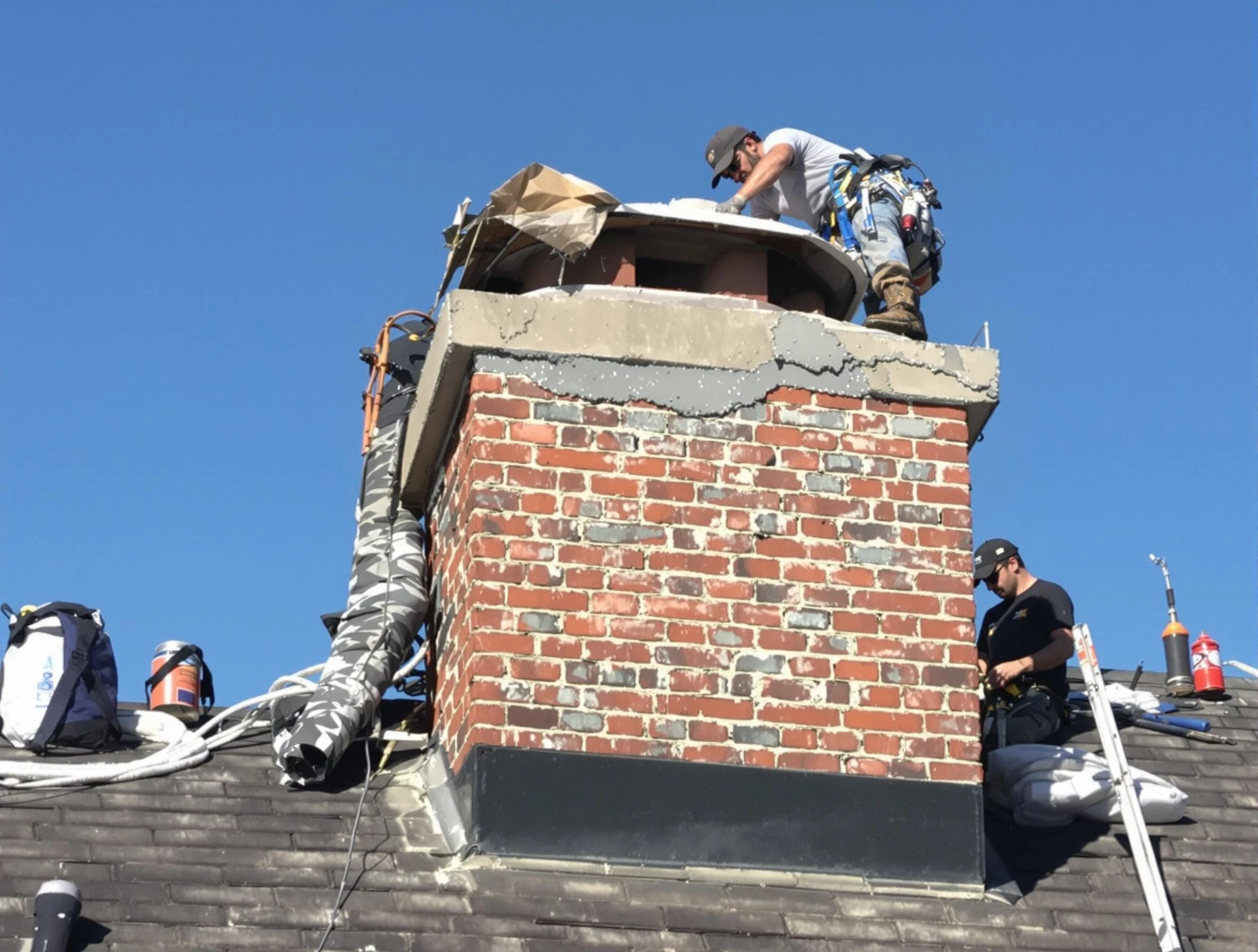 Stafford Courthouse Chimney Sweep installing a custom chimney crown in Stafford Courthouse, VA